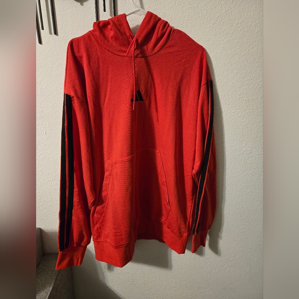 Adidas Red Hoodie with Black Stripes